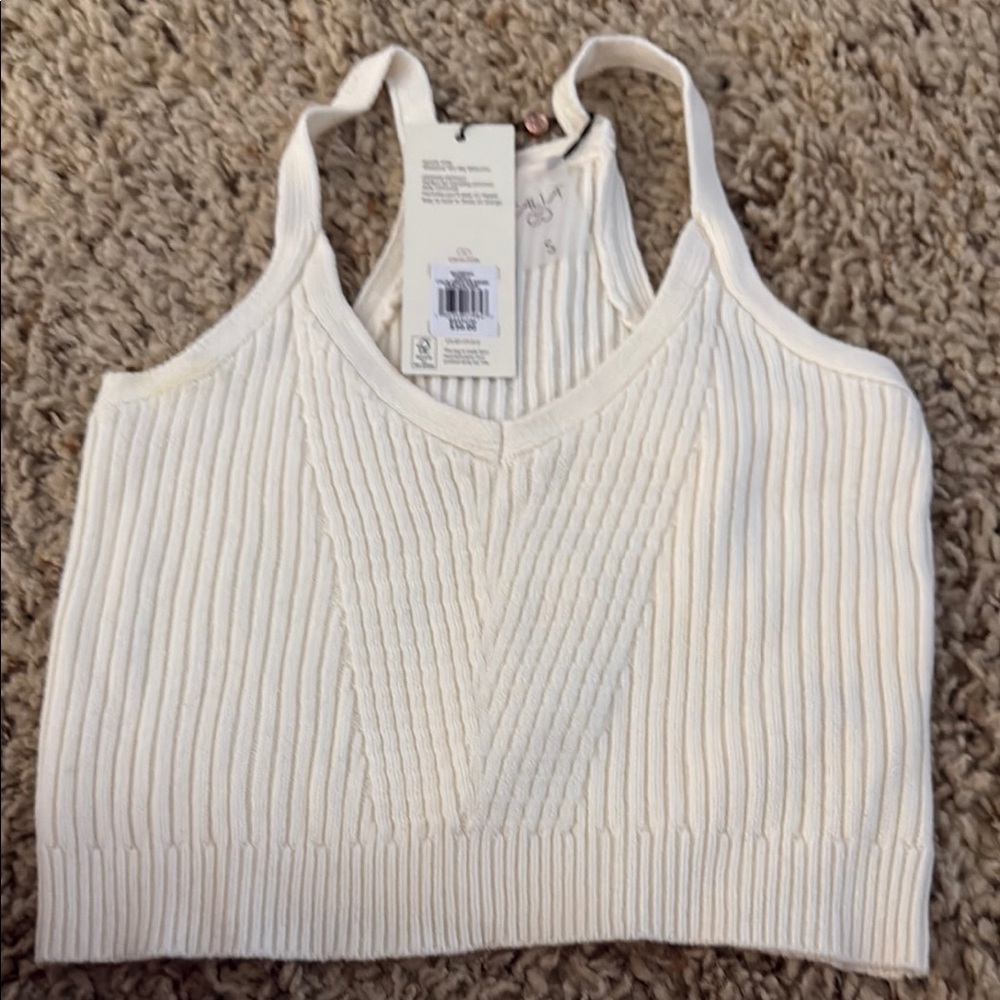 Calia Cream Ribbed Fitted Tank Top